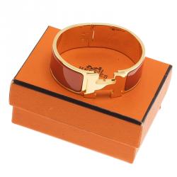 مملوكة مسبقًا Hermes Clic Clac H Wide Gold-Plated Orange Enamel Bracelet PM
