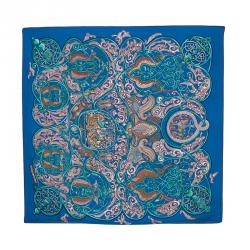 Pre Owned Hermes Blue La Charmante aux Animaux Silk Scarf 