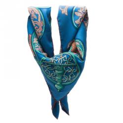 Pre Owned Hermes Blue La Charmante aux Animaux Silk Scarf 