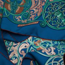 Pre Owned Hermes Blue La Charmante aux Animaux Silk Scarf 