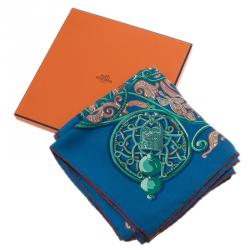 Pre Owned Hermes Blue La Charmante aux Animaux Silk Scarf 