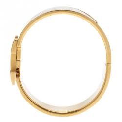 Pre Owned أسورة هيرمس كليك كلاك H عريضة أيناميل أبيض مطلية ذهب