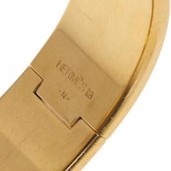 Pre Owned أسورة هيرمس كليك كلاك H عريضة أيناميل أبيض مطلية ذهب