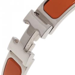 Pre Owned Hermes Clic Clac H Orange Enamel Palladium-Plated Bracelet GM