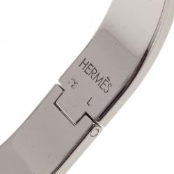 Pre Owned Hermes Clic Clac H Orange Enamel Palladium-Plated Bracelet GM