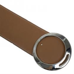 Pre Owned Hermes Brown Leather Broad Belt 75 CM