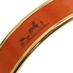 Pre Owned Hermes Caleche Wide Orange Enamel Palladium Plated Bracelet