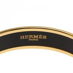 Pre Owned Hermes Caleche Wide Orange Enamel Palladium Plated Bracelet