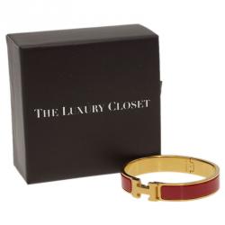 Pre Owned Hermes Clic Clac H Narrow Red Enamel Gold-Plated Bracelet GM