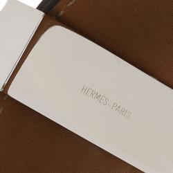 Pre Owned Hermès Collier de Chien Taupe Calfskin Leather Palladium Plated Cuff Bracelet
