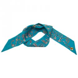 مملوكة مسبقًا وشاح هيرمس تويلي حرير أزرق