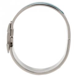 Pre Owned Hermes Clic Clac H Wide Duck Blue Enamel Palladium-Plated Bracelet PM