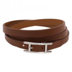 Pre Owned أسورة هيرمس هابي 3 مم جلد بني