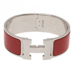 Pre Owned أسورة هيرمس كليك كلاك H عريضة إيناميل أحمر مطلية بلاديوم