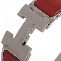 Pre Owned أسورة هيرمس كليك كلاك H عريضة إيناميل أحمر مطلية بل اديوم