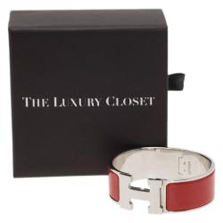 Pre Owned أسورة هيرمس كليك كلاك H عريضة إيناميل أحمر مطلية بلاديوم