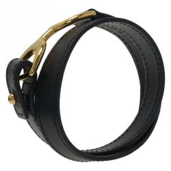 Pre Owned Hermes Baby Pavene Black Chamonix Calfskin Leather Gold-Plated Bracelet