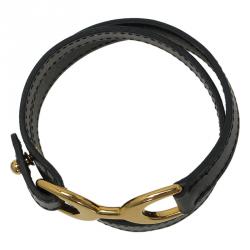 Pre Owned Hermes Baby Pavene Black Chamonix Calfskin Leather Gold-Plated Bracelet