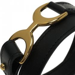 Pre Owned Hermes Baby Pavene Black Chamonix Calfskin Leather Gold-Plated Bracelet