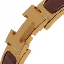 Pre Owned Hermes Clic Clac H Narrow Brown Enamel Gold-Plated Bracelet