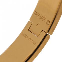 Pre Owned Hermes Clic Clac H Narrow Brown Enamel Gold-Plated Bracelet