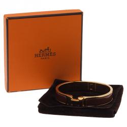 Pre Owned Hermes Clic Clac H Narrow Brown Enamel Gold-Plated Bracelet