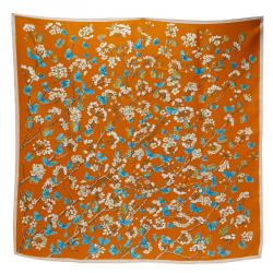 Pre Owned Hermes Orange Floral Silk Scarf