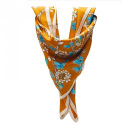 Pre Owned Hermes Orange Floral Silk Scarf