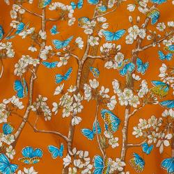 Pre Owned Hermes Orange Floral Silk Scarf