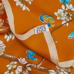 Pre Owned Hermes Orange Floral Silk Scarf