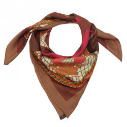 Pre Owned Hermes Brown Grande Tenue Silk Scarf