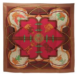 Pre Owned Hermes Brown Grande Tenue Silk Scarf