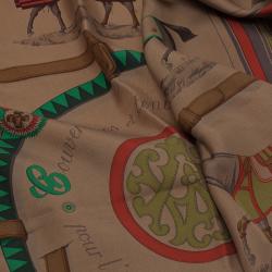 Pre Owned Hermes Brown Horse Print Square Silk Scarf