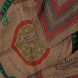 Pre Owned Hermes Brown Horse Print Square Silk Scarf