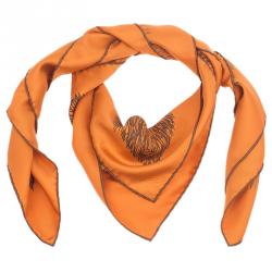 Pre Owned Hermes Orange Silk Grass Printed Scarf