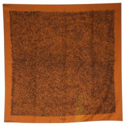 Pre Owned Hermes Orange Silk Grass Printed Scarf