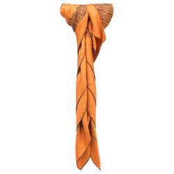 Pre Owned Hermes Orange Silk Grass Printed Scarf