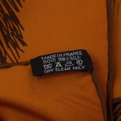 Pre Owned Hermes Orange Silk Grass Printed Scarf