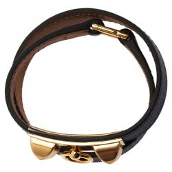 Pre Owned Hermes Rivale Double Tour Blue Leather Bracelet