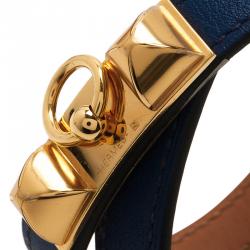 Pre Owned Hermes Rivale Double Tour Blue Leather Bracelet