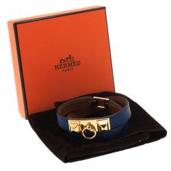 Pre Owned Hermes Rivale Double Tour Blue Leather Bracelet