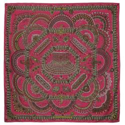 Pre Owned Hermes Pink Parures Des Maharajas Printed Cashmere and Silk Scarf