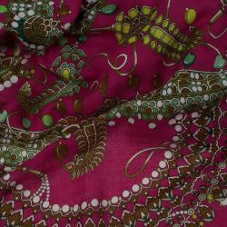 Pre Owned Hermes Pink Parures Des Maharajas Printed Cashmere and Silk Scarf