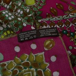 Pre Owned Hermes Pink Parures Des Maharajas Printed Cashmere and Silk Scarf