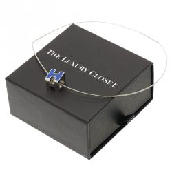 Pre Owned Hermes Cage d'H Blue Enamel Silver Tone Necklace