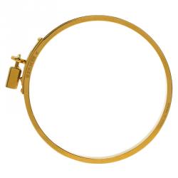 Pre Owned Hermes Kelly Blue Leather and Gold Plated Metal Bangle Bracelet