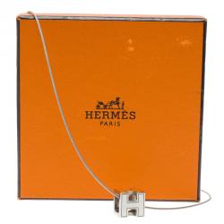 Pre Owned Hermes Cage d'H Orange Enamel Silver Tone Necklace