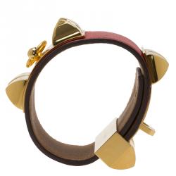 Pre Owned Hermès Collier de Chien Red Calfskin Leather Gold Plated Cuff Bracelet