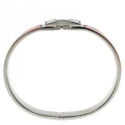 Pre Owned Hermes Clic Clac H Orange Enamel Palladium Plated Bracelet PM