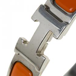 Pre Owned Hermes Clic Clac H Orange Enamel Palladium Plated Bracelet PM